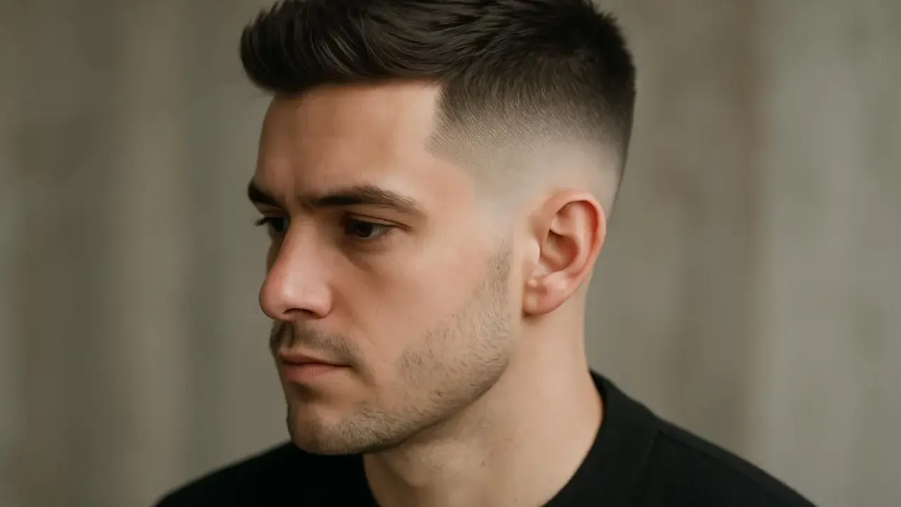 Homme avec des cheveux épais, coiffure dégradée moderne.