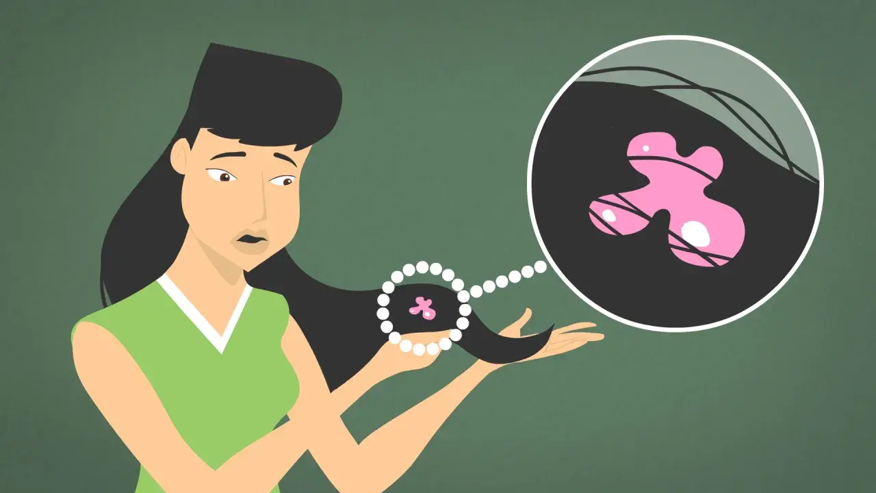 Une jeune femme découvre un chewing-gum rose collé à ses cheveux. Une illustration montre comment enlever un chewing gum dans les cheveux.