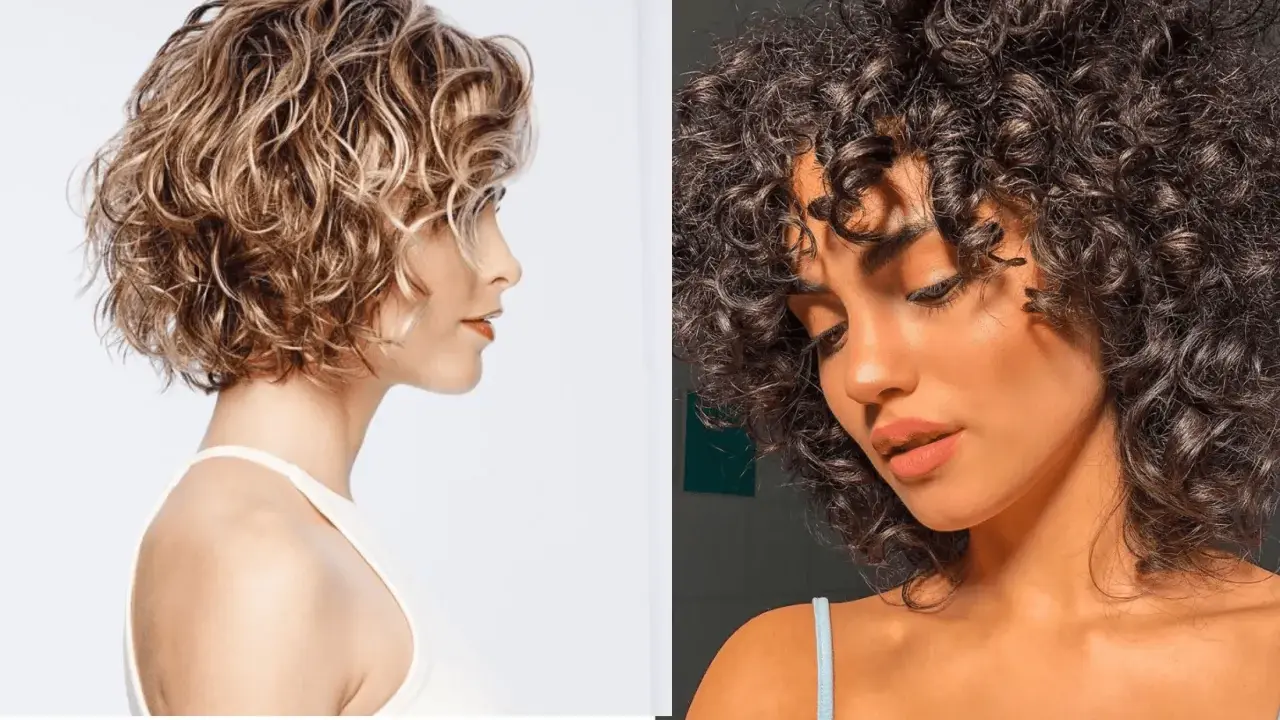 Deux femmes aux cheveux bouclés. L'une a un carré court bouclé naturel blond, l'autre un carré court bouclé naturel brun.