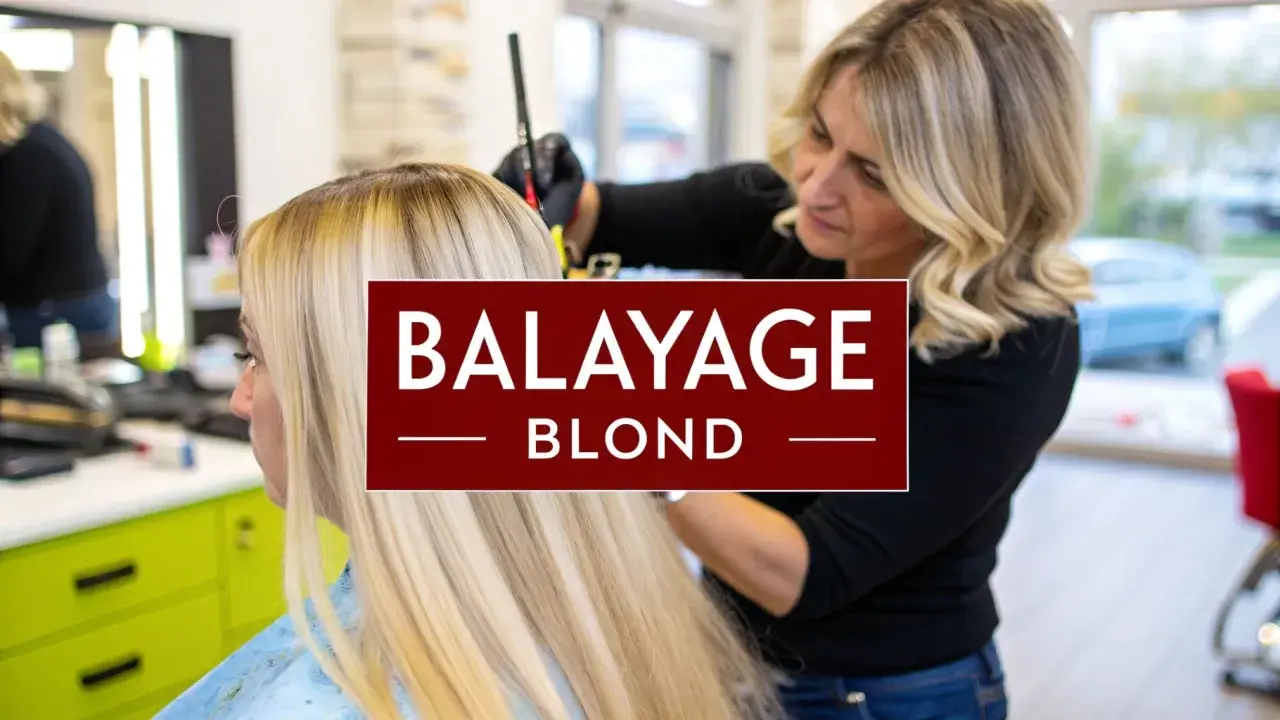 Une coiffeuse applique un balayage blond sur les cheveux d'une femme.