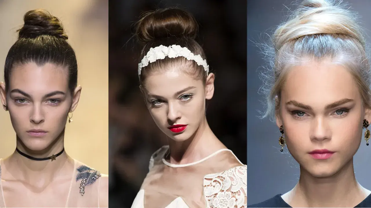 Trois mannequins arborent un chignon facile, un style élégant et intemporel.