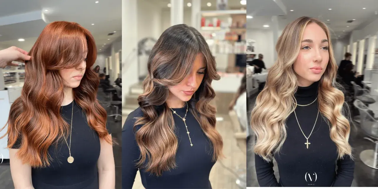 Trois femmes arborent une magnifique coupe cheveux ondulés, aux teintes rousse, brune et blonde, sublimées par des ondulations douces.