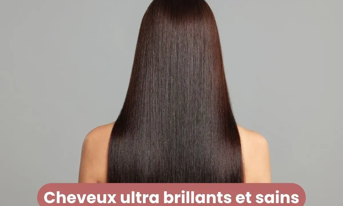 Cheveux longs et lisses, d'un brun profond, reflétant la lumière. Le secret pour savoir comment avoir des cheveux brillants et sains.
