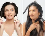 Deux femmes montrent comment garder ses boucles la nuit avec des bigoudis en tissu.