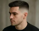 Homme avec des cheveux épais, coiffure dégradée moderne.