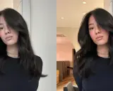 Une jeune femme aux cheveux bruns et brillants, pose avec un sourire subtil. Elle porte un col roulé noir et des colliers fins. On se demande combien de temps dure un gloss cheveux pour obtenir un tel éclat.