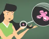 Une jeune femme découvre un chewing-gum rose collé à ses cheveux. Une illustration montre comment enlever un chewing gum dans les cheveux.