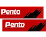 Deux logos Pento Crème Capillaire sur fond rouge. Attention, ce produit peut être dangereux pour vos cheveux.