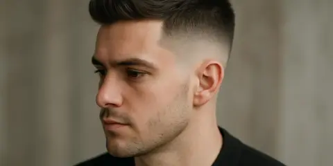 Homme avec des cheveux épais, coiffure dégradée moderne.