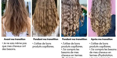 Cheveux indisciplinés avant, pendant et après une transition capillaire. Les boucles se forment grâce à de bons produits et une meilleure compréhension des besoins d'hydratation.