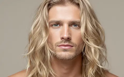Un homme aux longs cheveux blonds ondulés, un regard intense et une barbe naissante. Sa mèche blonde encadre son visage.