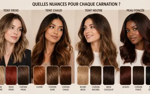 Quatre femmes aux teints variés présentent différentes couleurs de cheveux, allant du blond cendré au noir ébène, pour trouver la nuance parfaite.