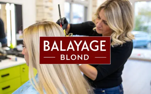 Une coiffeuse applique un balayage blond sur les cheveux d'une femme.