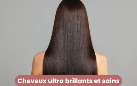 Cheveux longs et lisses, d'un brun profond, reflétant la lumière. Le secret pour savoir comment avoir des cheveux brillants et sains.