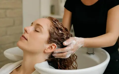 Une femme se fait laver les cheveux, une sensation de douceur pour contrer les cheveux électriques en hiver.