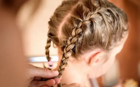 Une coiffure petite fille tresse facile, avec deux nattes bien serrées sur le dessus de la tête.