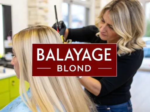 Une coiffeuse applique un balayage blond sur les cheveux d'une femme.