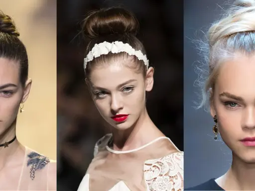 Trois mannequins arborent un chignon facile, un style élégant et intemporel.
