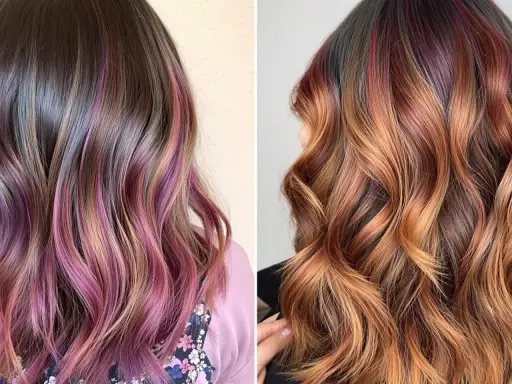 Chevelures ondulées aux reflets roses et cuivrés. La technique balayage sublime ces mèches, mais combien de temps entre 2 balayages pour un tel résultat ?