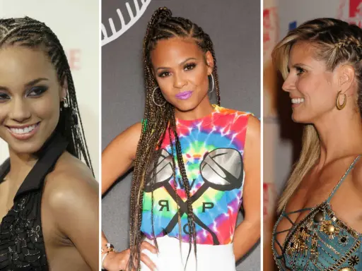 Trois femmes arborent des coiffures avec une tresse plaquée. Alicia Keys, Christina Milian et Heidi Klum montrent différentes variations de ce style.