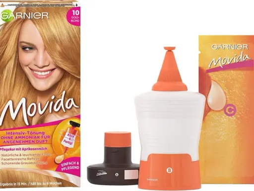 Boîte de coloration Garnier Movida 10 Blond Doré. Avis sur ce shampoing colorant : facile, sans ammoniaque, pour une couleur naturelle et des reflets lumineux.
