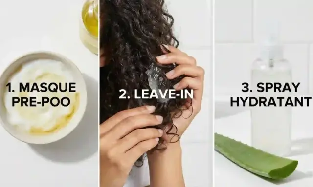 Étapes pour des cheveux hydratés : masque pré-poo, leave-in et spray. Le gel d'aloe vera est idéal pour l'utilisation gel aloe vera cheveux.