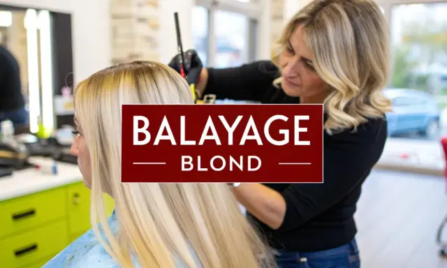 Une coiffeuse applique un balayage blond sur les cheveux d'une femme.