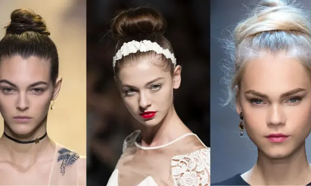 Trois mannequins arborent un chignon facile, un style élégant et intemporel.
