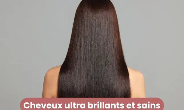 Cheveux longs et lisses, d'un brun profond, reflétant la lumière. Le secret pour savoir comment avoir des cheveux brillants et sains.