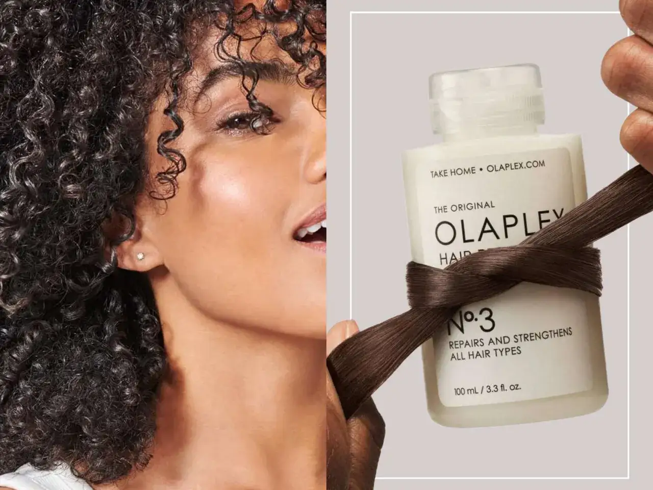 Cheveux boucl&eacute;s naturels sublim&eacute;s par Olaplex N&deg;3. Un tuto coiffure pour des boucles &eacute;clatantes.