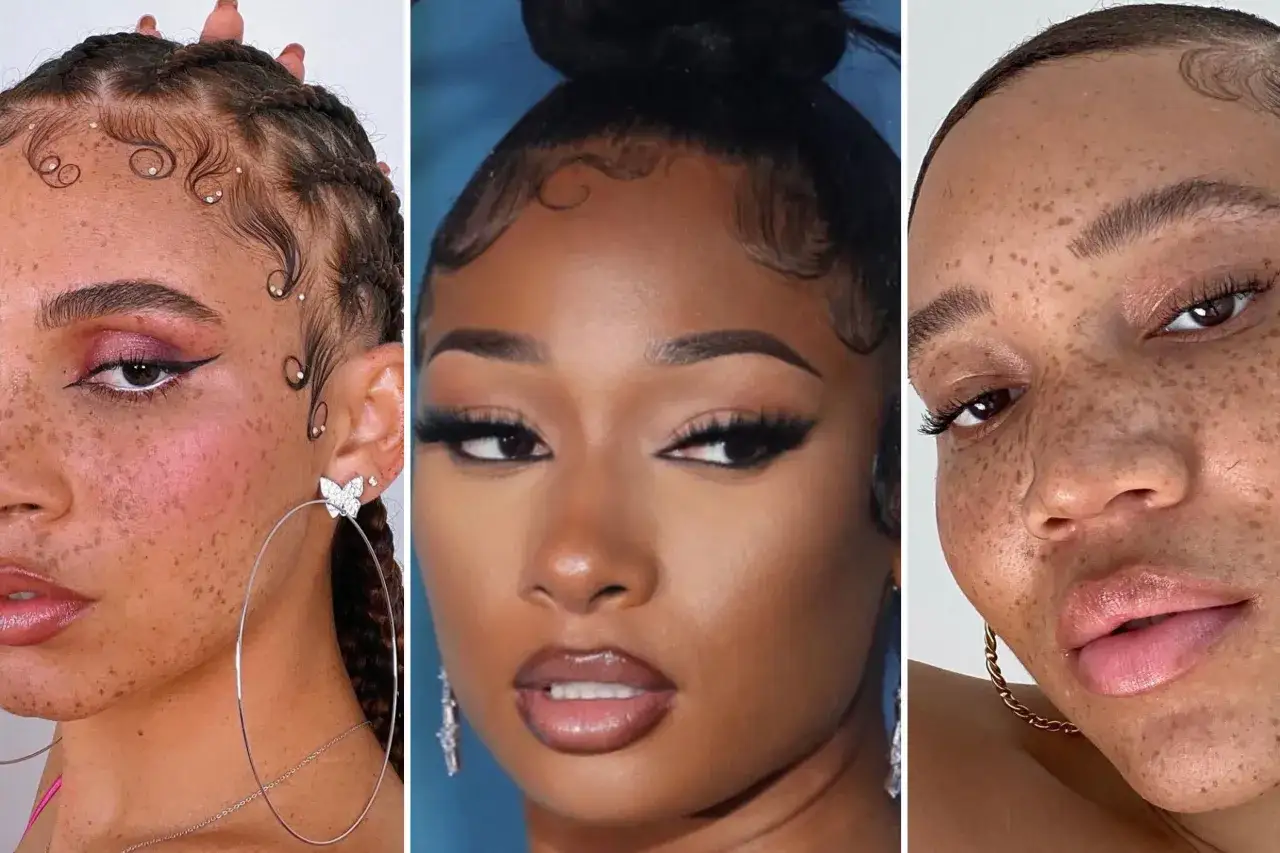 Trois portraits de femmes aux cheveux boucl&eacute;s, mettant en valeur leurs hairline cheveux boucl&eacute;s stylis&eacute;s avec des ondulations et des perles.