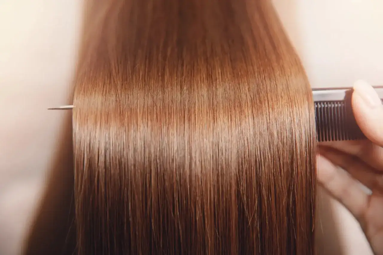 Chevelure brune soyeuse peign&eacute;e, un secret pour comment avoir des cheveux brillants.